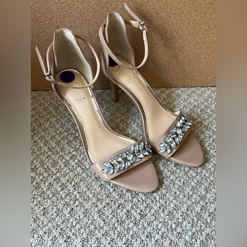 Jessica Simpson Blush Heels with Crystal Embellishments Size 8.5